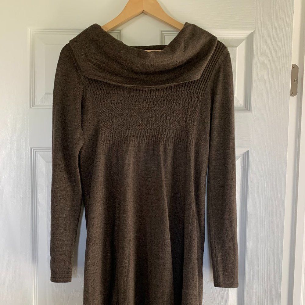 Cowl Neck Brown Sweater Dress - S